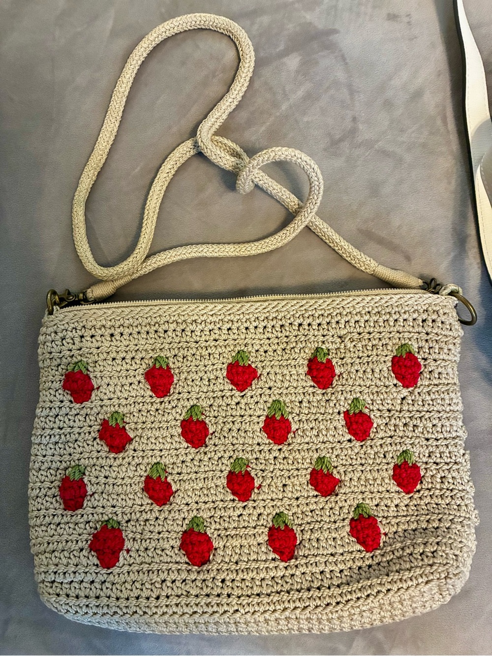 The Sak Crochet Crossbody Bag with Red Strawberry Motif